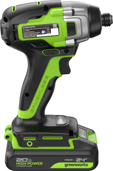 Изображение товара Аккумуляторный шуруповерт Greenworks GD24ID3 бесщеточный 24V / 3802807CUA (с АКБ 2Ач и ЗУ)
