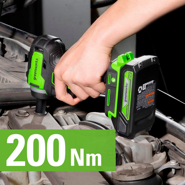 Изображение товара Аккумуляторный гайковерт Greenworks G24IW200 бесщеточный 24V / 3803607CUA (с АКБ 2Ач и ЗУ)