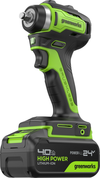 Изображение товара Аккумуляторный гайковерт Greenworks G24IW200 бесщеточный 24V / 3803607CUB (с АКБ 4Ач и ЗУ)