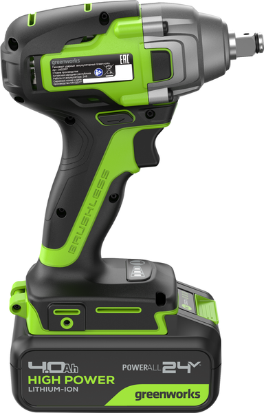 Изображение товара Аккумуляторный гайковерт Greenworks GD24IW400 бесщеточный 24V / 3802907CUB (с АКБ 4Ач и ЗУ)