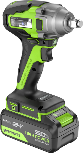 Изображение товара Аккумуляторный гайковерт Greenworks GD24IW400 бесщеточный 24V / 3802907CUG (с АКБ 5Ач и ЗУ)