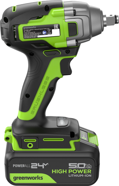 Изображение товара Аккумуляторный гайковерт Greenworks GD24IW400 бесщеточный 24V / 3802907CUG (с АКБ 5Ач и ЗУ)