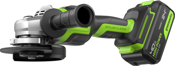 Изображение товара Угловая шлифовальная машина Greenworks GD24AG бесщеточная 24V / 3200207CUB (с АКБ 4Ач и ЗУ)