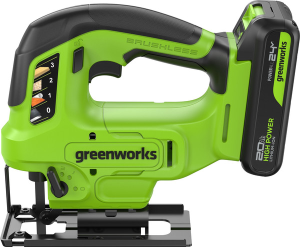 Изображение товара Электролобзик Greenworks GD24JS90 бесщеточный 24V / 3601707CUA (с АКБ 2Ач и ЗУ)