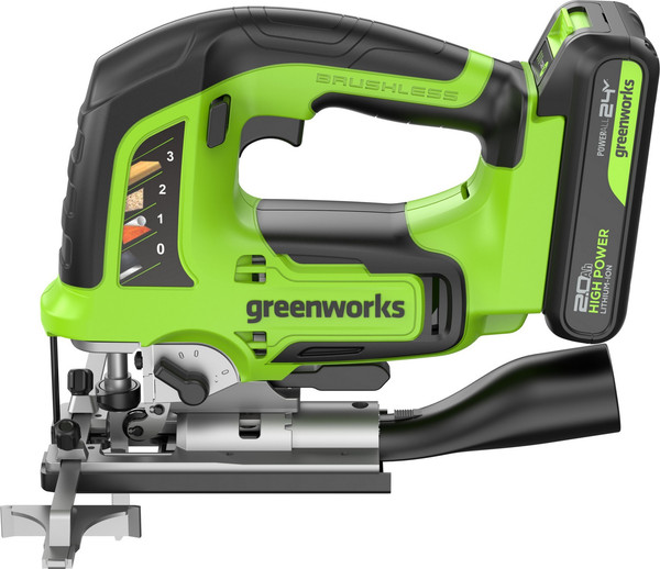 Изображение товара Электролобзик Greenworks GD24JS120 бесщеточный 24V / 3601407CUA (с АКБ 2Ач и ЗУ)