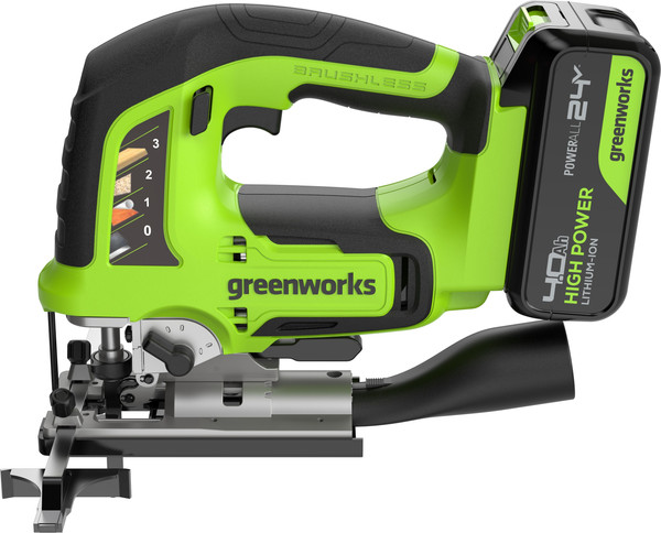 Изображение товара Электролобзик Greenworks GD24JS120 бесщеточный 24V / 3601407CUB (с АКБ 4Ач и ЗУ)