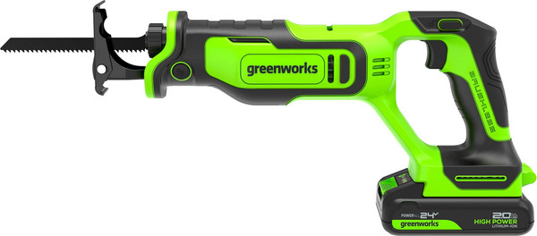 Изображение товара Сабельная пила Greenworks GPT-BLRS-1 бесщеточная 24V / 1200607CUA (с АКБ 2Ач и ЗУ)