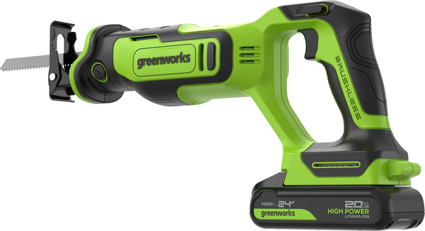 Изображение товара Сабельная пила Greenworks GPT-BLRS-1 бесщеточная 24V / 1200607CUA (с АКБ 2Ач и ЗУ)