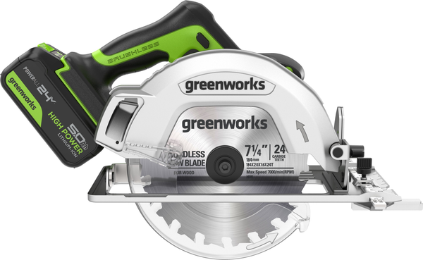 Изображение товара Дисковая пила Greenworks GD24CS бесщеточная 24V / 1500907CUG (с АКБ 5Ач и ЗУ)