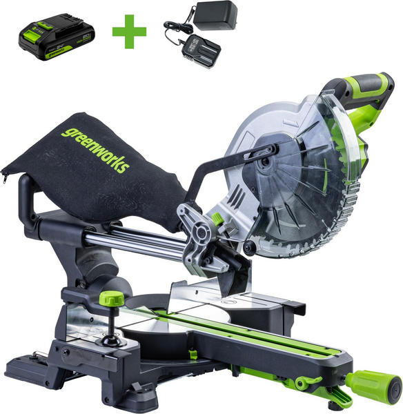 Изображение товара Торцовочная пила Greenworks GD24MS216 бесщеточная 24V / 1501707UA (с АКБ 2Ач и ЗУ)