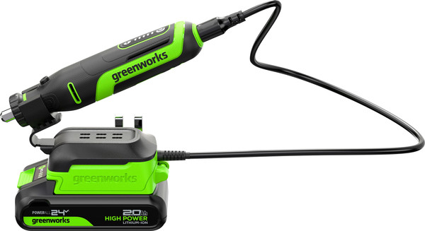 Изображение товара Гравер Greenworks G24RT бесщеточный 24V / 3200807CUA (с АКБ 2Ач, ЗУ, сумкой и оснасткой 52шт)