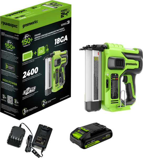 Изображение товара Аккумуляторный гвоздезабиватель Greenworks GD24BN / 3400707CUA