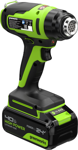 Изображение товара Строительный фен Greenworks G24HG 24V 550°С / 3400207CUB (с АКБ 4Ач и ЗУ)