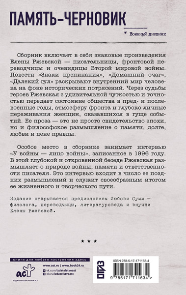 Изображение товара Книга АСТ Память-черновик, твердая обложка (Ржевская Елена, Сумм Любовь)