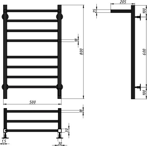 Изображение товара Полотенцесушитель электрический GRANULA Квадро Сплит 50х80 (с полкой, терморегулятором, черный)