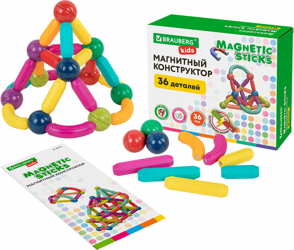 Изображение товара Конструктор магнитный Brauberg Kids Magnetic Sticks / 665721