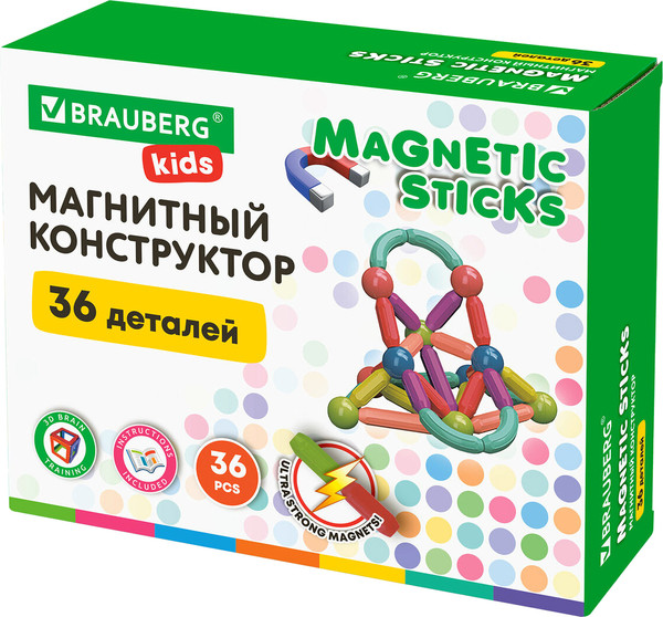Изображение товара Конструктор магнитный Brauberg Kids Magnetic Sticks / 665721
