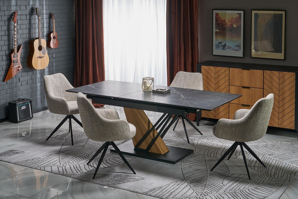 Изображение товара Обеденный стол Halmar Volant 140-180x90 (черный мрамор/дуб золотой)