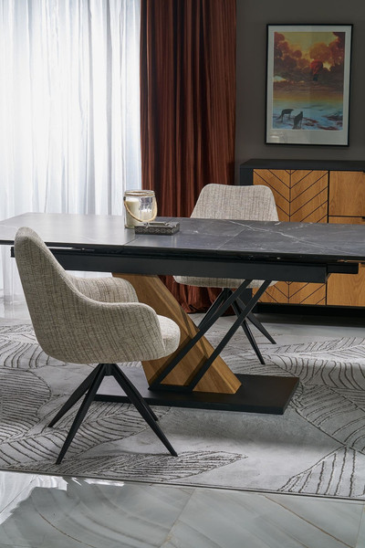 Изображение товара Обеденный стол Halmar Volant 140-180x90 (черный мрамор/дуб золотой)