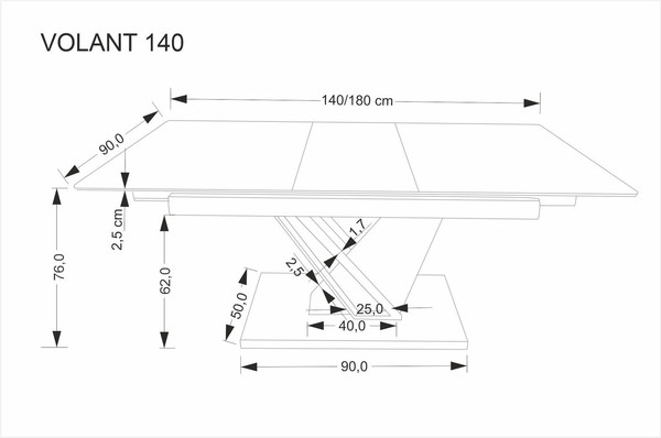 Изображение товара Обеденный стол Halmar Volant 140-180x90 (черный мрамор/дуб золотой)