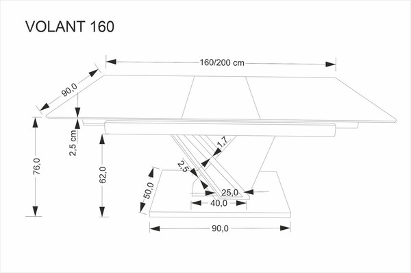 Изображение товара Обеденный стол Halmar Volant 160-200x90 (черный мрамор/дуб золотой)