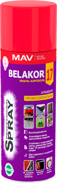 Изображение товара Эмаль MAV Belakor-17 Алкидная профессиональная RAL 3020 (520мл, транспортный красный глянцевый)