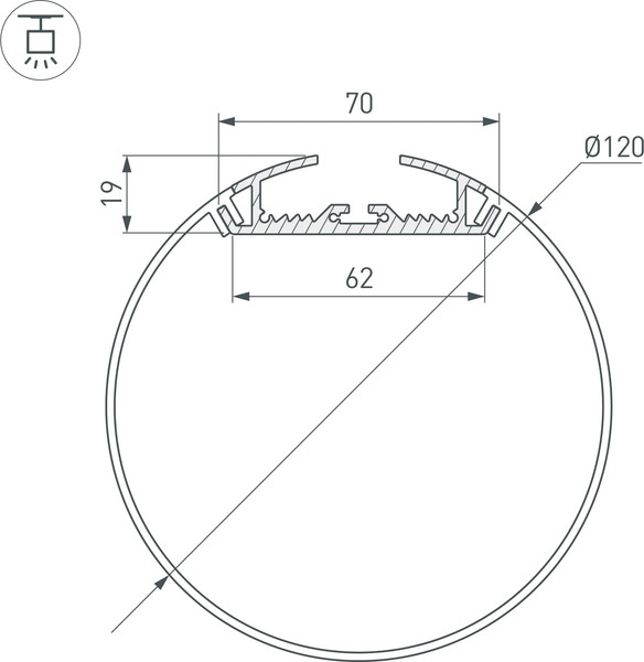 Изображение товара Профиль для светодиодной ленты Arlight SL-ROUND-D120-2500 ANOD+OPAL / 020475