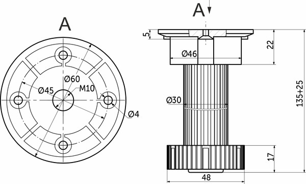Изображение товара Опора мебельная AKS h150 трехсоставная / 57 949 (черный)