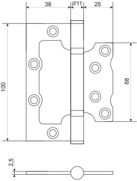 Изображение товара Петля дверная Rucetti RFHN-100x75x2.5 SC без врезки (матовый хром)
