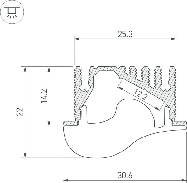 Изображение товара Профиль для светодиодной ленты Arlight ALU-ASYMETRIC-2000 ANOD+FROST LENS / 019270