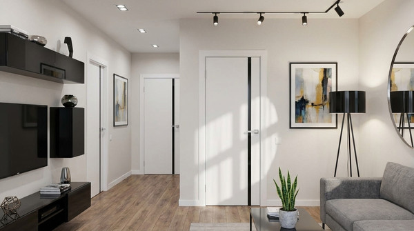 Изображение товара Дверь межкомнатная Юни Эмаль Line 2 70x200 (белый/черный)