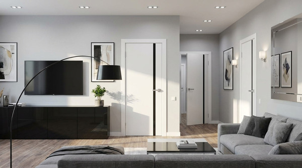 Изображение товара Дверь межкомнатная Юни Эмаль Line 2 70x200 (белый/черный)