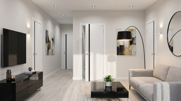 Изображение товара Дверь межкомнатная Юни Эмаль Line 2 70x200 (белый/черный)