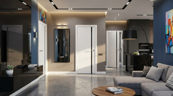 Изображение товара Дверь межкомнатная Юни Эмаль Line 2 70x200 (белый/черный)