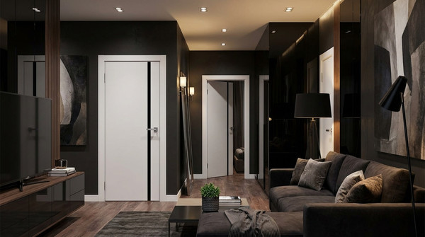 Изображение товара Дверь межкомнатная Юни Эмаль Line 2 70x200 (белый/черный)