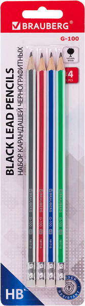Изображение товара Набор простых карандашей Brauberg G-100 / 181715 (4шт)