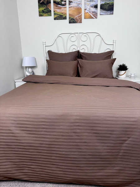 Изображение товара Комплект постельного белья Реноме 1.5сп Графитовая коллекция горький шоколад Ss-002 (страйп-сатин)
