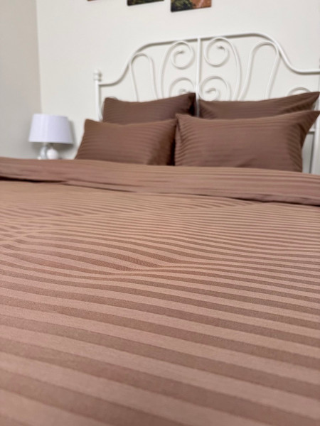 Изображение товара Комплект постельного белья Реноме 1.5сп Графитовая коллекция горький шоколад Ss-002 (страйп-сатин)