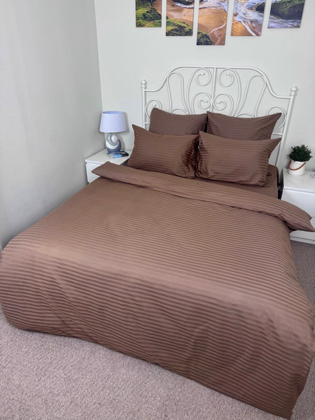 Изображение товара Комплект постельного белья Реноме 2сп Графитовая коллекция горький шоколад Ss-002 (страйп-сатин)