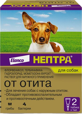 Изображение товара Капли для лечения ушей у животных Elanco Нептра (2шт)