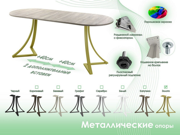 Изображение товара Обеденный стол AMC Elite / Е24(1100) D3 (золото/дуб уайт-ривер песочно-бежевый)
