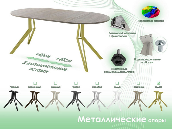 Изображение товара Обеденный стол AMC Elite / Е21(800) D1 (золото/дуб уайт-ривер песочно-бежевый)
