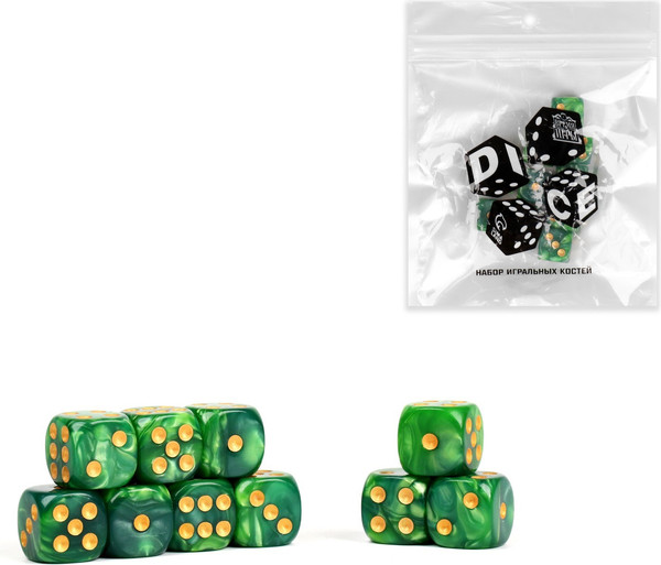 Изображение товара Набор кубиков для настольной игры Время игры 9889063 (10шт, зеленый мрамор)