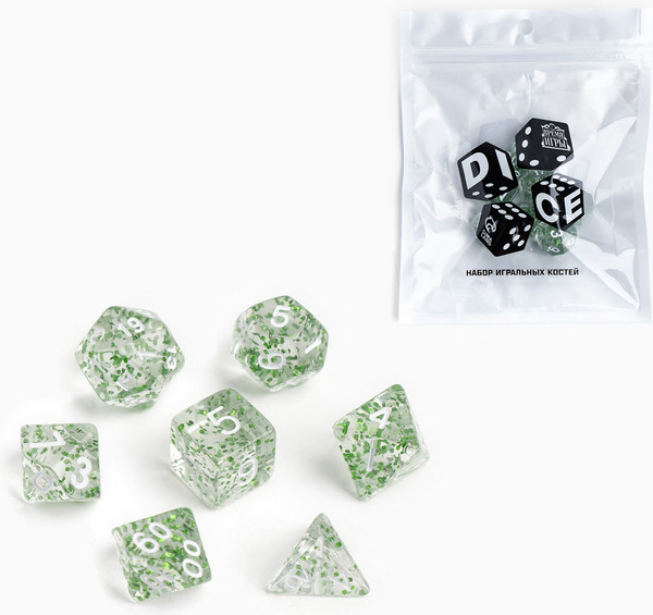 Изображение товара Набор кубиков для настольной игры Время игры Дайсы для ДнД / 9889090 (7шт, зеленый)