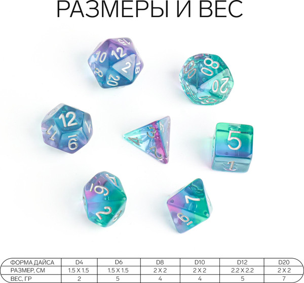 Изображение товара Набор кубиков для настольной игры Время игры Дайсы для ДнД Алмаз / 6935249 (7шт)