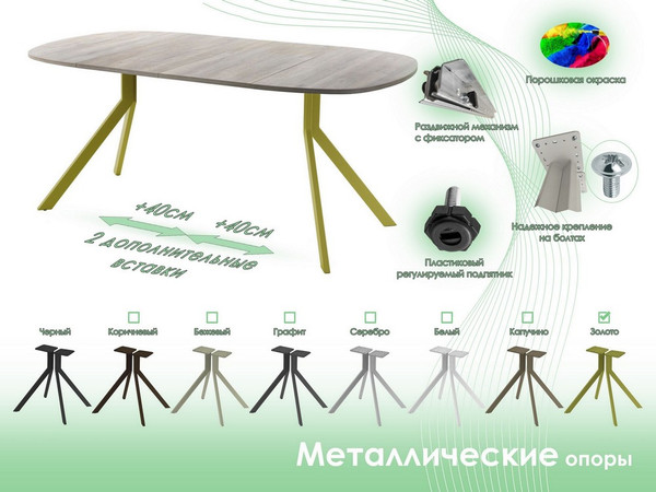 Изображение товара Обеденный стол AMC Elite / Е18(800) D7 (золото/дуб уайт-ривер песочно-бежевый)