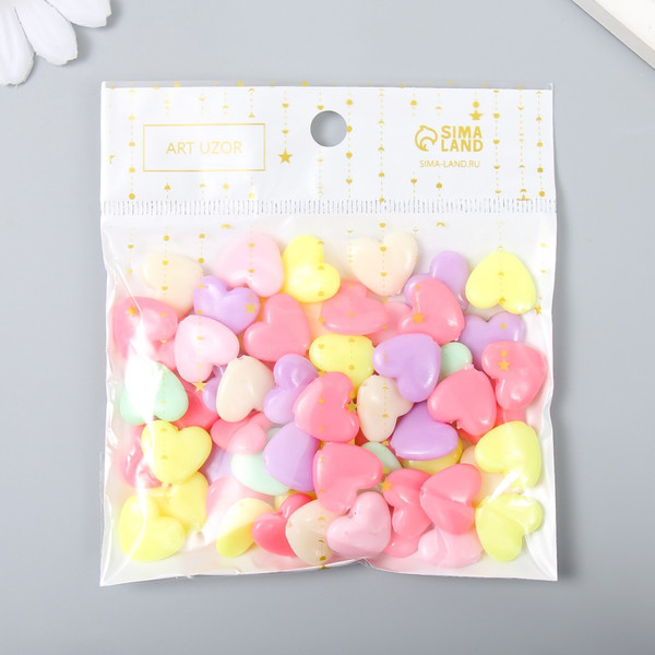 Изображение товара Набор бусин декоративных Арт Узор Сердечки: неоновые тона / 4645557 (60шт)