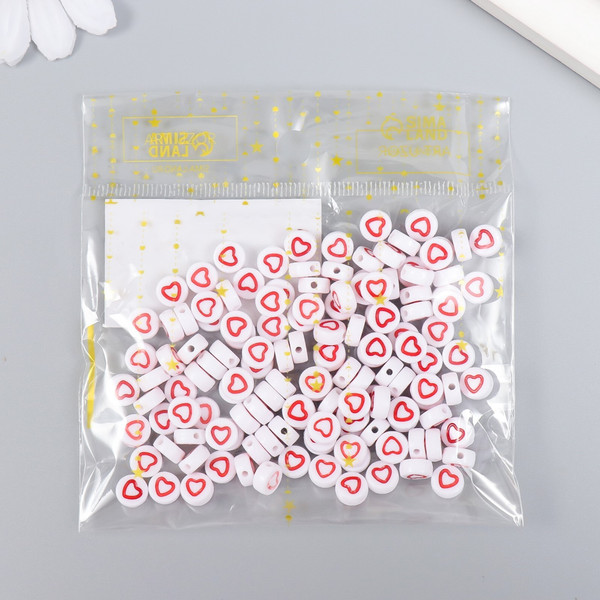 Изображение товара Набор бусин декоративных Арт Узор Красное сердце с белой серединкой / 4645633