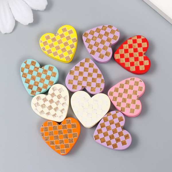 Изображение товара Набор бусин декоративных Арт Узор Сердце в клеточку / 9417779 (10шт)
