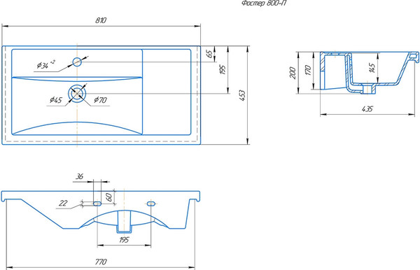 Изображение товара Умывальник Kirovit Фостер 80 П (4640021065198)